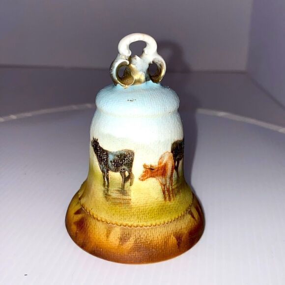 Antique Royal Bayreuth Tapestry Cows Scene Porcelain Bell
